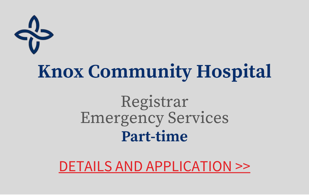 Knox Community Hospital Registrar Emergency Services Part time Details and Application