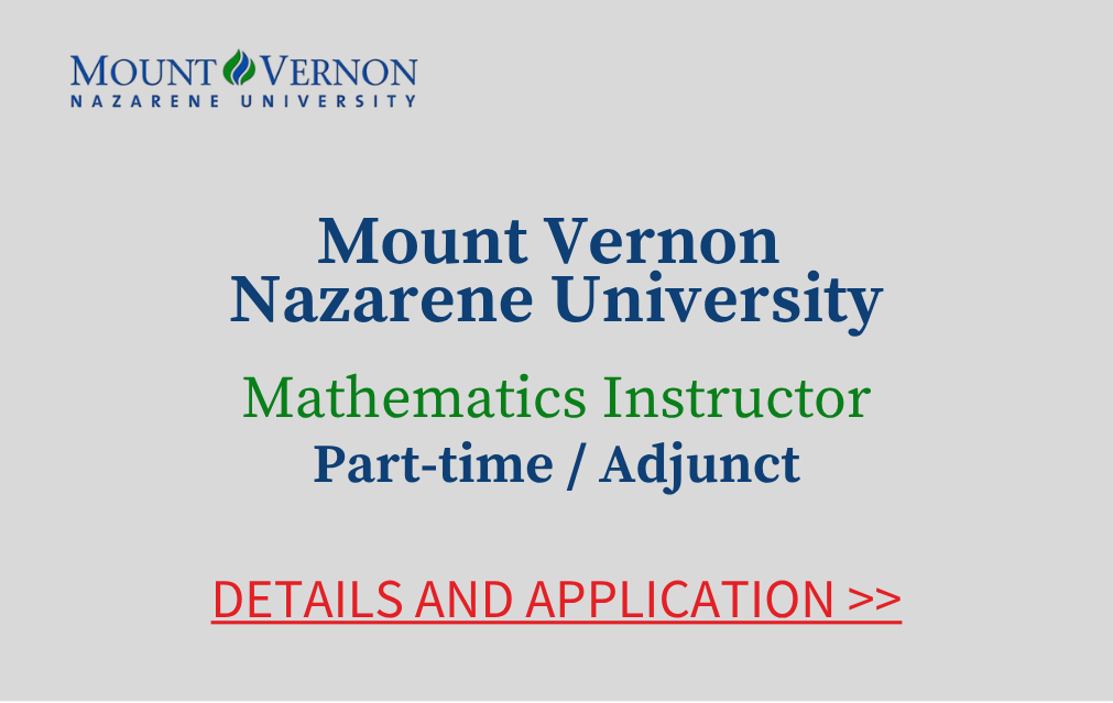 Mount Vernon Nazarene University Mathematics Instructor Part time Adjunct Details and Application