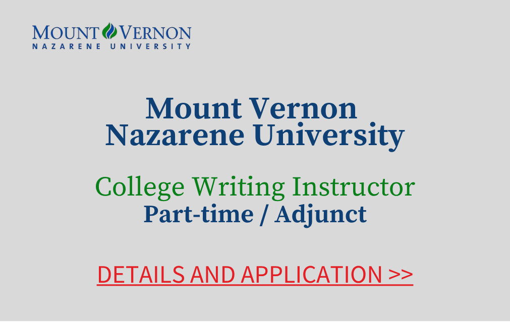 Mount Vernon Nazarene University College Writing Instructor Part time Adjunct Details and Application