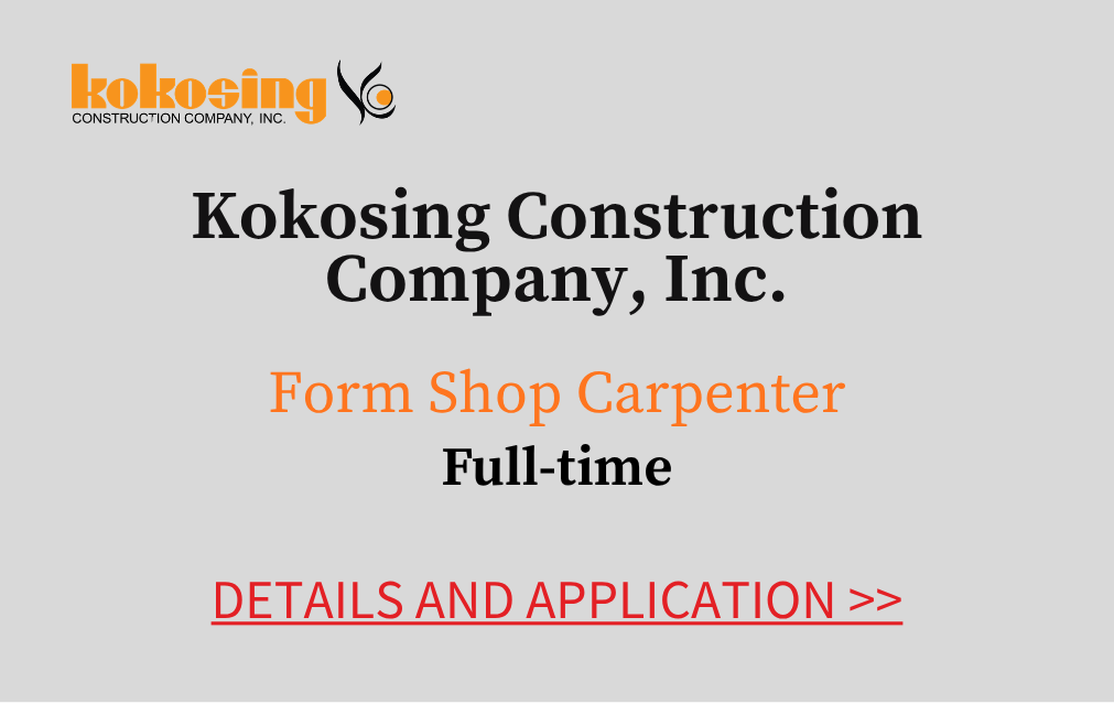 Kokosing Construction Company Incorporated Form Shop Carpenter Full time Details and Application