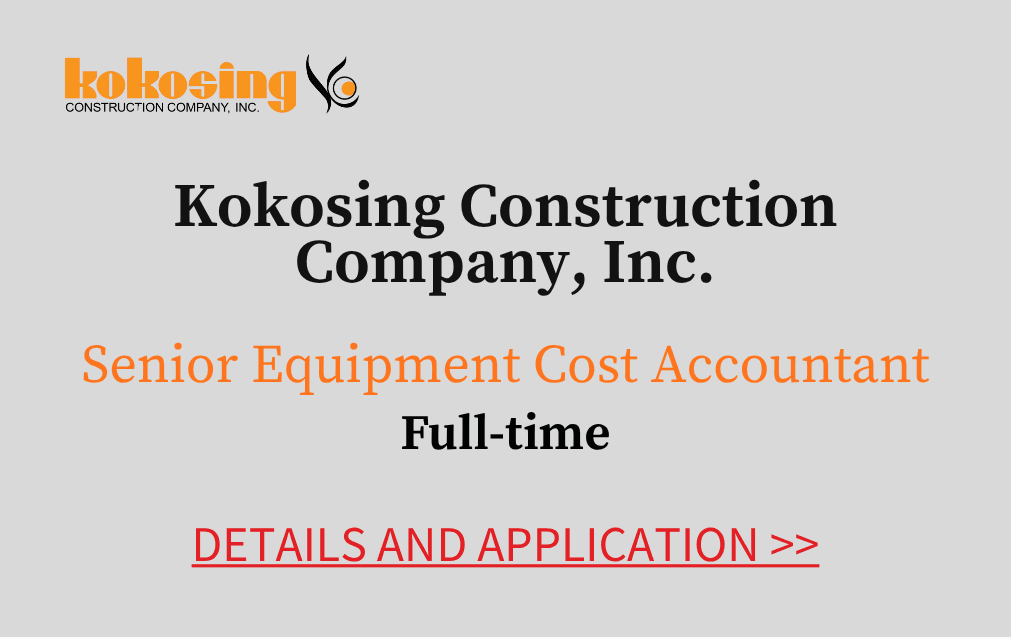 Kokosing Construction Company Incorporated Senior Equipment Cost Accountant Full time Details and Application