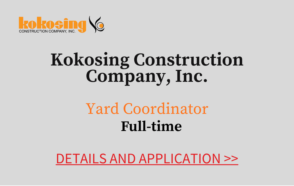 Kokosing Construction Company Incorporated Yard Coordinator Full time Details and application