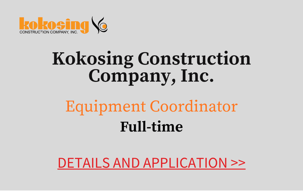 Kokosing Construction Company Inc Equipment Coordinator Full time Details and application