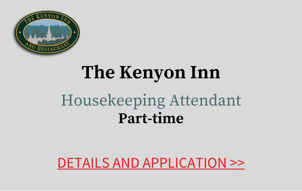 The Kenyon Inn Housekeeping Attendant Part time Details and application