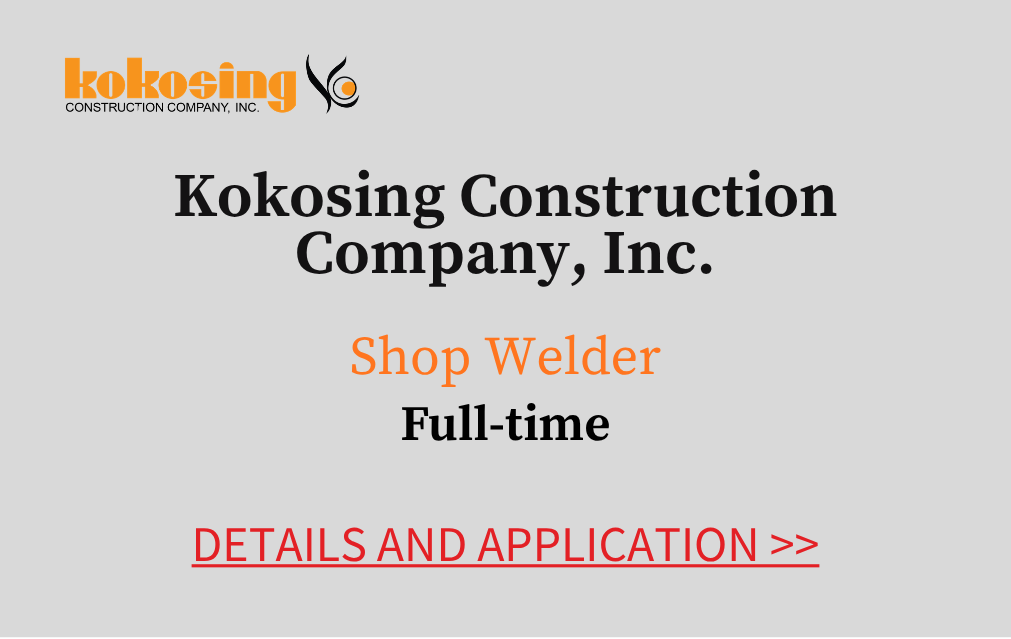 Kokosing Construction Company, Inc. Shop Welder Full time Details and application