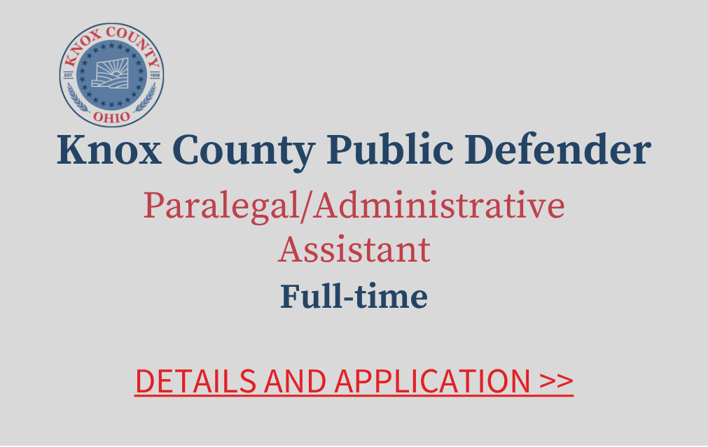 Knox County Public Defender Paralegal/Administrative Assistant Full time Details and application