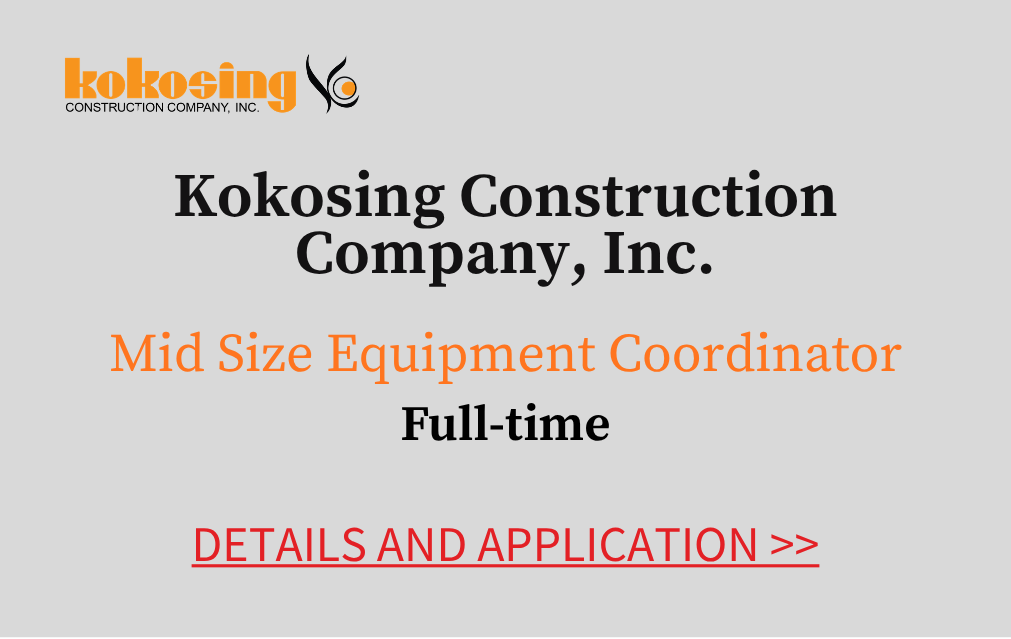 Kokosing Construction Company Inc Mid Size Equipment Coordinator Full time Details and application